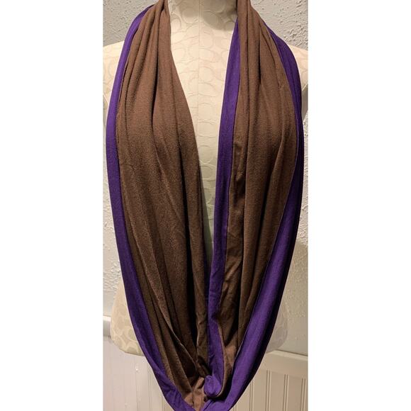 Dana Herbert of Oregon Purple and Brown Reversible Cowl Neck Infinity Scarf Soft - Picture 2 of 3